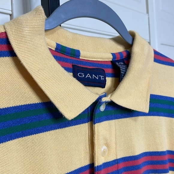 GANT Mens Striped Heavy Washed Polo Shirt Yellow Size XL Preppy - Picture 5 of 11